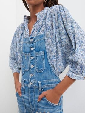 Anthropologie Pilcro and the Letterpress Light Blue Denim Button-Front Overalls